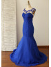 Beaded Royal Blue Chiffon Backless Prom Dress